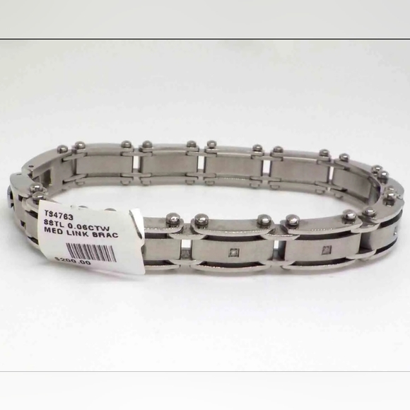 ***BRAND NEW*** STAINLESS STEEL .06 CTW MEDIUM LINK MEN'S BRACELET - Picture 2 of 2